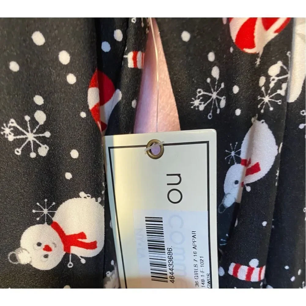 NWT no comment girls black snowman star candy dress with scrunchie S/L